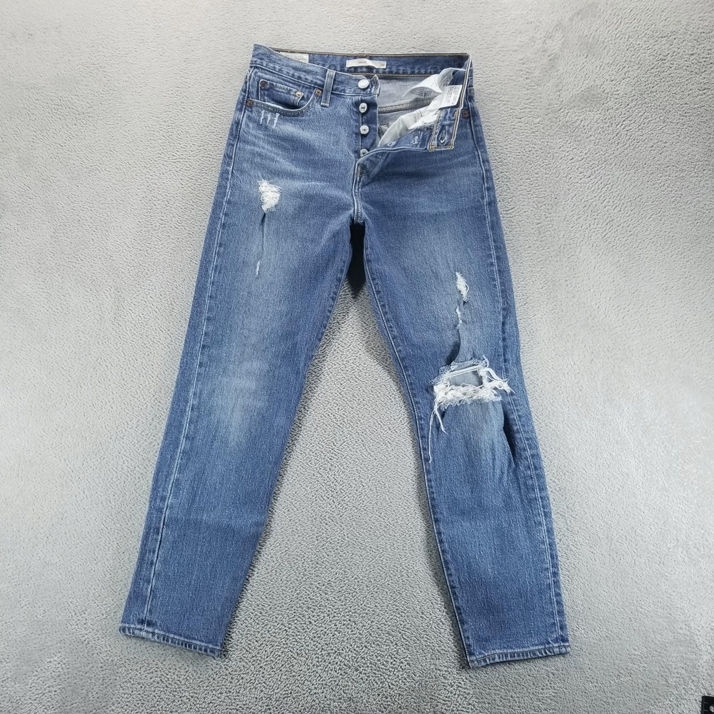 Levis Jeans Womens 26 Blue Wedgie Straight‎ High Rise Distressed Button Fly